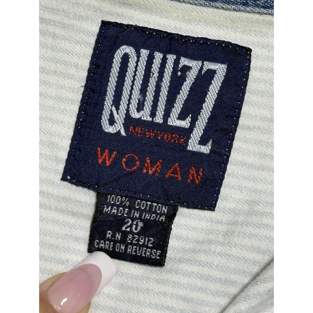 Vintage Quizz New York Shirt Womens 20 Blue White Stripe Embroidered Bears Denim - Picture 4 of 10